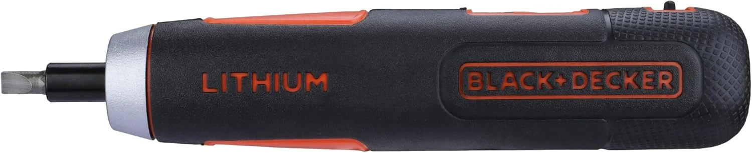 پیچ گوشتی شارژی 4 ولت Black & Decker BD40K4 با درایو 6.35 میلی‌متری، کلاچ الکترونیکی، سیستم گشتاور هوشمند، چراغ LED و 4 عدد سری پیچ گوشتی، مناسب برای مصارف خانگی و DIY، نارنجی