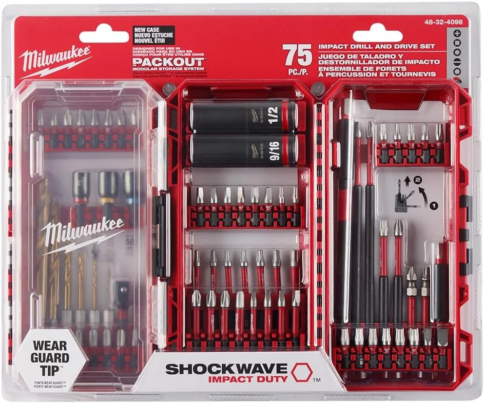 مجموعه 75 عددی دریل و پیچ گوشتی ضربه ای میلوکی شوک ویو (48-32-4098)