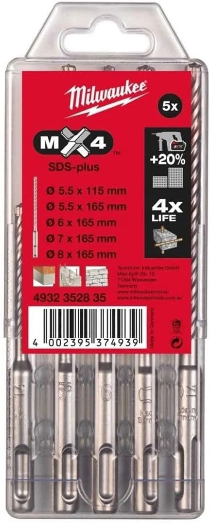 مجموعه مته های پنج عددی SDS-Plus RX4 میلواکی 4932352835