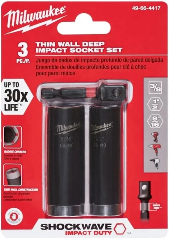 مجموعه 3 عددی بکس دیپ ایمپکت نازک میلواکی مدل 49-66-4417 به همراه آداپتور بکس (بدون درایور)