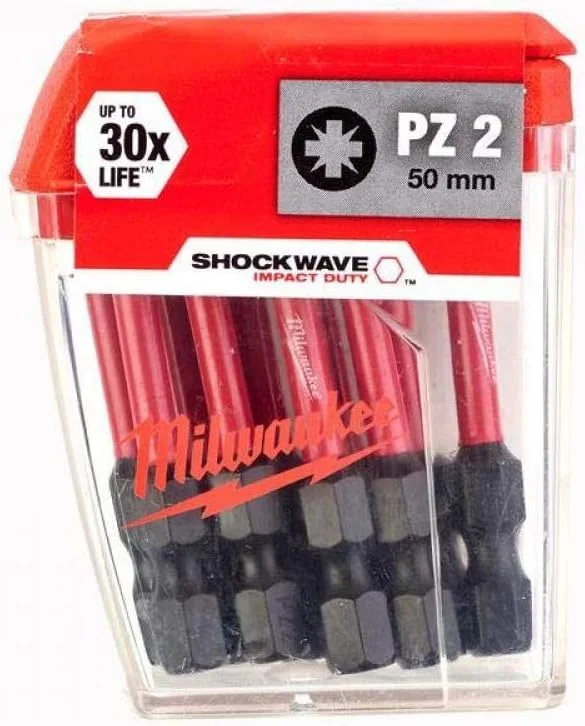 بیت های پیچ گوشتی میلواکی Shockwave PZ2 50 میلی متری، بسته 10 عددی (4932430866)