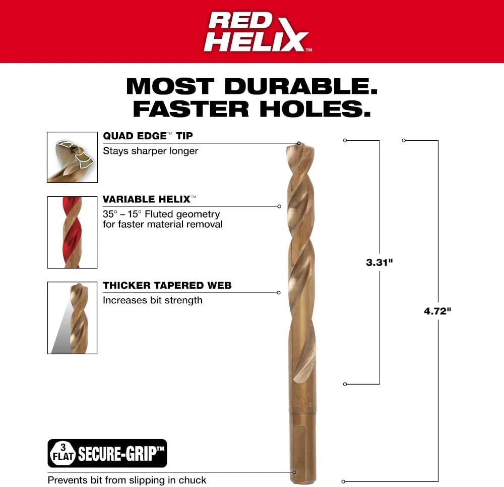 مته کبالت میلوکی 48-89-2322، ساق استوانه ای، 25/64 اینچ مته کبالت میلوکی 48-89-2322، ساق استوانه ای، 25/64 اینچ