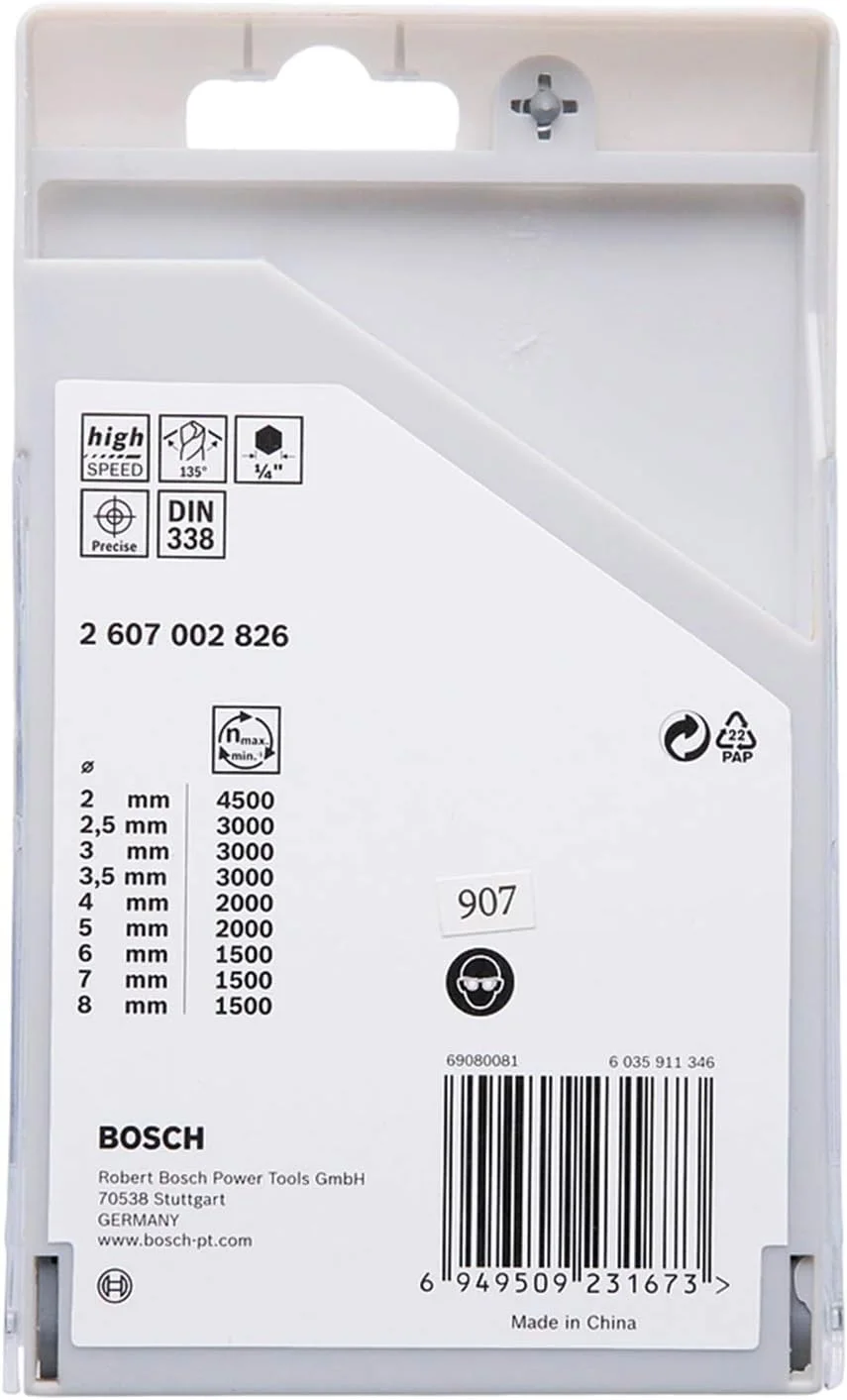 مجموعه ۹ عددی مته فلز HSS PointTeQ بوش (مناسب برای فلز، قطر: ۲-۸ میلی‌متر، طول کارکرد: ۲۴-۷۵ میلی‌متر، طول کل: ۶۰-۱۱۷ میلی‌متر، دنباله ¼ اینچی، لوازم جانبی برای دریل‌های ضربه‌ای و دریل پیچ‌گوشتی‌ها)