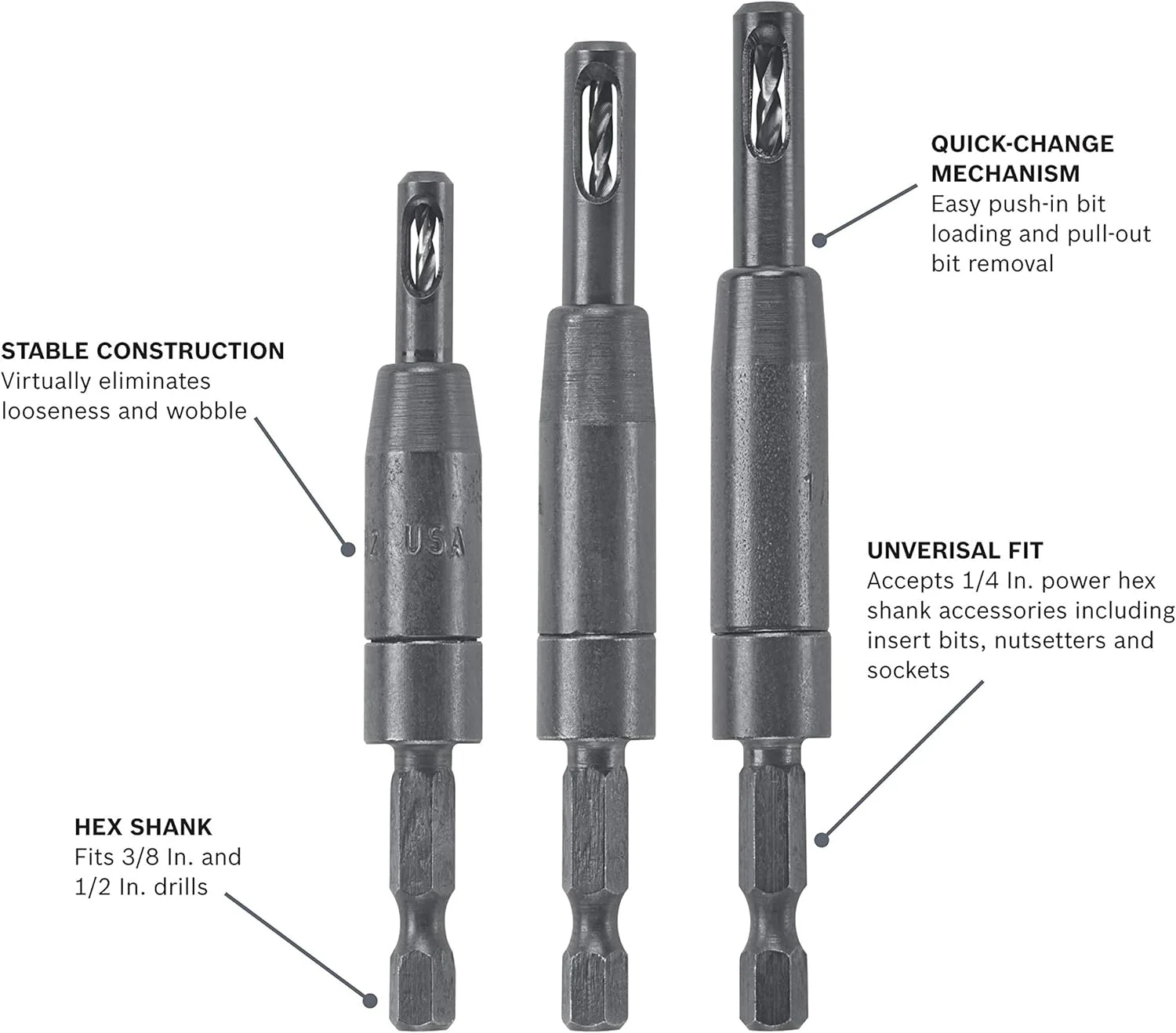 مجموعه مته خود-مرکز گیر بوش مدل CC2430 با سایز 1/4 اینچ (3 عددی)