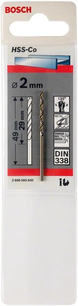 مته فلز HSS-Co بوش پروفشنال (فولاد ضد زنگ، 2 x 29 x 49 میلی متر، متعلقات دریل)