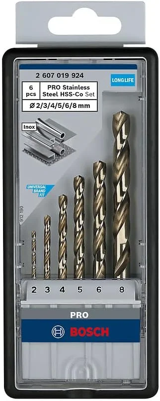 مجموعه مته های فولادی تیتانیوم HSS-Co بوش 6 عددی (مناسب برای فولاد، استیل ضد زنگ، Ø 2,0، 3,0، 4,0، 5,0، 6,0، 8,0 میلی متر، لوازم جانبی حرفه ای دریل/پیچ گوشتی چرخشی)