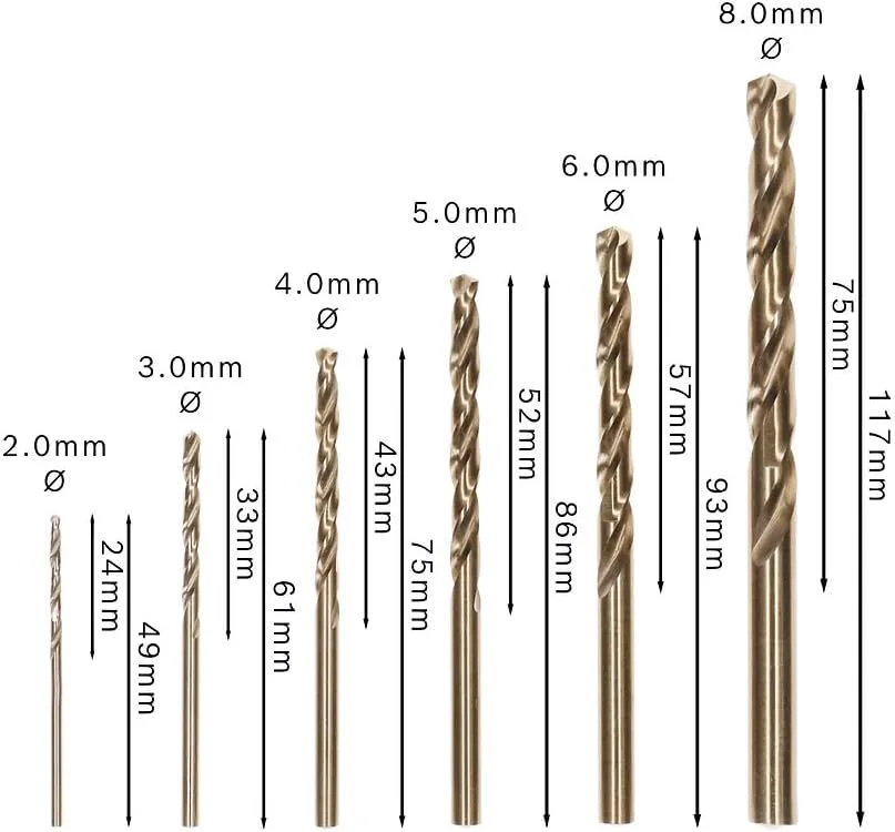 مجموعه مته های فولادی تیتانیوم HSS-Co بوش 6 عددی (مناسب برای فولاد، استیل ضد زنگ، Ø 2,0، 3,0، 4,0، 5,0، 6,0، 8,0 میلی متر، لوازم جانبی حرفه ای دریل/پیچ گوشتی چرخشی)