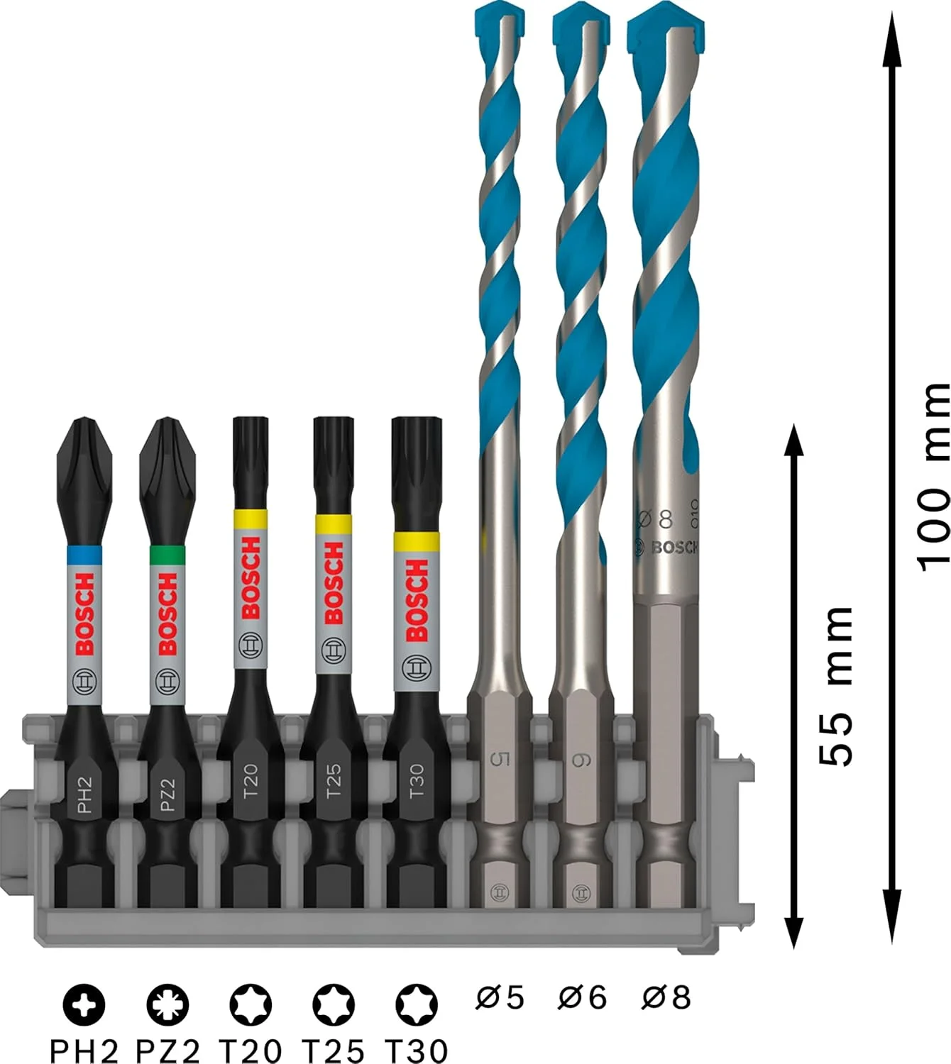 مجموعه 8 عددی سری پیچ گوشتی Impact Control بوش پروفشنال و مته چند منظوره (Pick and Click، مته HEX-9 Multi Ø 5/6/8mm، متعلقات دریل ضربه ای)