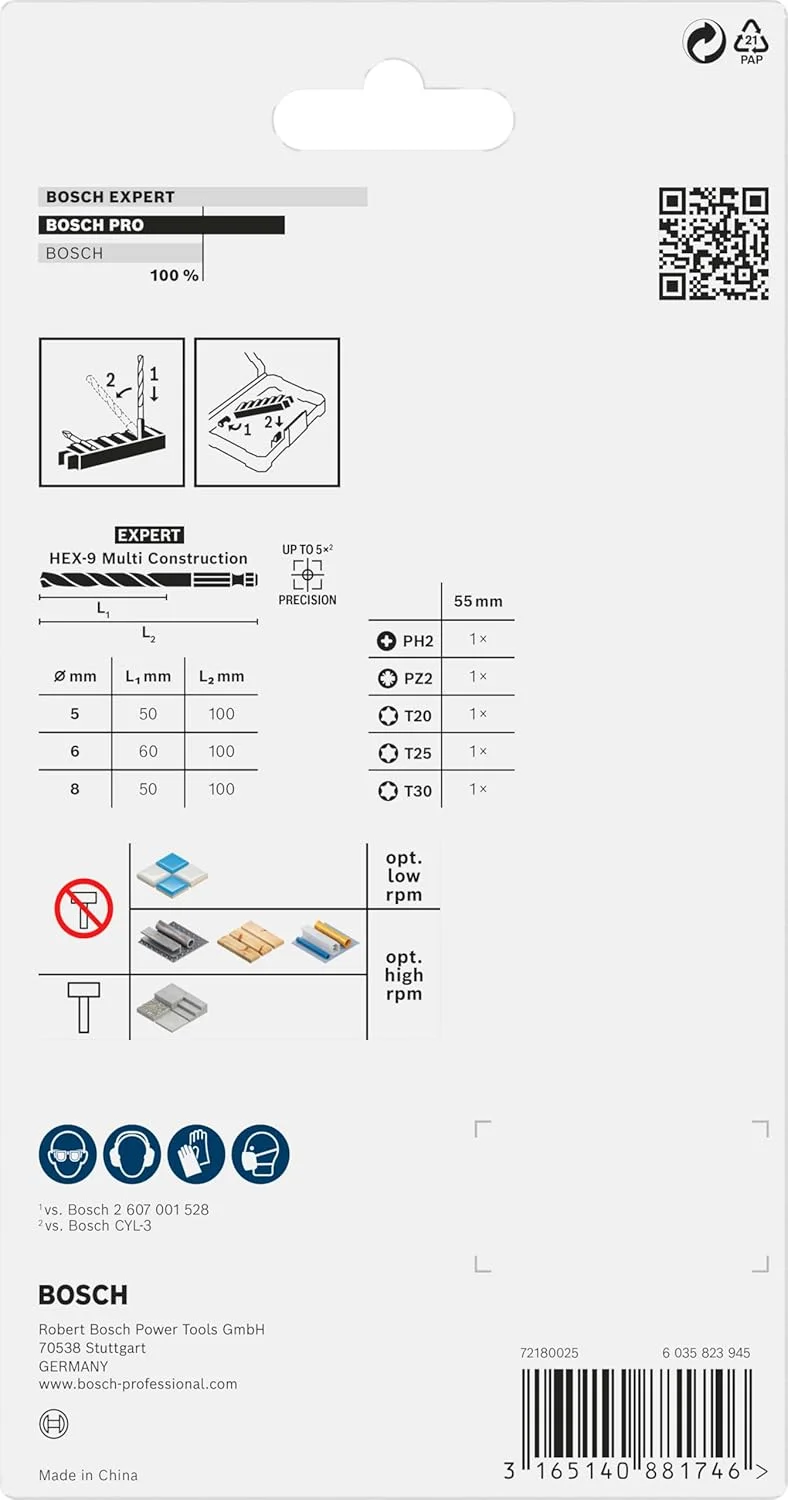 مجموعه 8 عددی سری پیچ گوشتی Impact Control بوش پروفشنال و مته چند منظوره (Pick and Click، مته HEX-9 Multi Ø 5/6/8mm، متعلقات دریل ضربه ای)