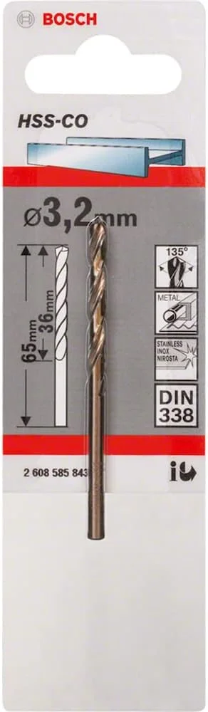 مته فلز HSS-Co بوش پروفشنال (فولاد ضد زنگ، 3.2 x 36 x 65 میلی متر، متعلقات دریل)