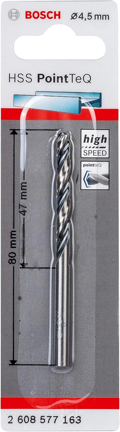 دریل مارپیچ HSS PointTeQ بوش پروفشنال (مناسب فلز، 4.5 x 47 x 80 میلی متر، لوازم جانبی دریل)