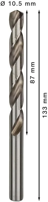 مته فلز HSS-G بوش مدل 2608595078، استاندارد DIN 338، نقره ای، 10.5 x 87 x 133 میلی متر، مجموعه 5 عددی