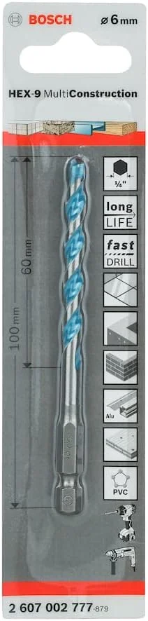 مته چند منظوره بوش HEX-9 (چند منظوره، Ø 6 x 60 میلی متر، لوازم جانبی دریل های ضربه ای)