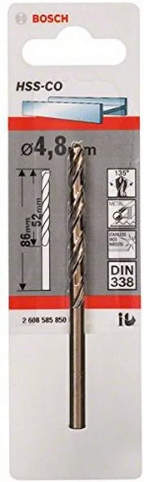 مته فلز HSS-Co بوش پروفشنال 2608585850 (فولاد ضد زنگ، 4.8 x 52 x 86 میلی متر، متعلقات دریل)، طلایی مته فلز HSS-Co بوش پروفشنال 2608585850 (فولاد ضد زنگ، 4.8 x 52 x 86 میلی متر، متعلقات دریل)، طلایی