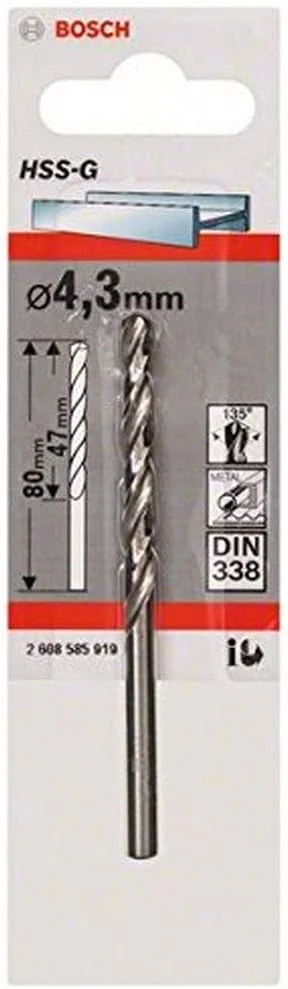 مته فلز Bosch Professional، HSS-G DIN 338 (برای فلز، Ø 4.3 x 47 x 80 میلی متر، متعلقات دریل) مته فلز Bosch Professional، HSS-G DIN 338 (برای فلز، Ø 4.3 x 47 x 80 میلی متر، متعلقات دریل)