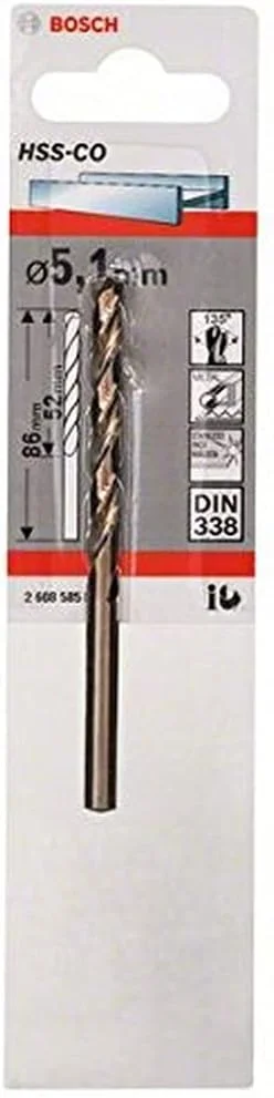 مته فلز HSS-Co بوش پروفشنال (فولاد ضد زنگ، 5.1 x 52 x 86 میلی متر، لوازم جانبی دریل)