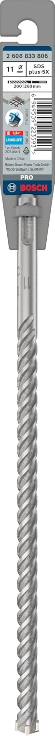 مته چکش SDS plus-5X بوش، مناسب بتن مسلح و بتن، قطر 11.00 میلی متر، لوازم جانبی دریل چکش حرفه ای