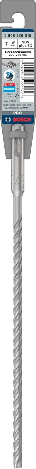 مته چکش SDS plus-5X بوش، مناسب بتن مسلح و بتن معمولی، قطر 7.00 میلی متر، لوازم جانبی دریل چکش حرفه ای
