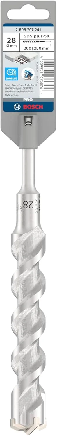 مته چکش SDS plus-5X بوش، مناسب بتن مسلح و بتن، قطر 28.00 میلی متر، لوازم جانبی دریل چکش حرفه ای