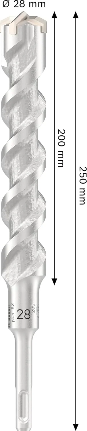 مته چکش SDS plus-5X بوش، مناسب بتن مسلح و بتن، قطر 28.00 میلی متر، لوازم جانبی دریل چکش حرفه ای