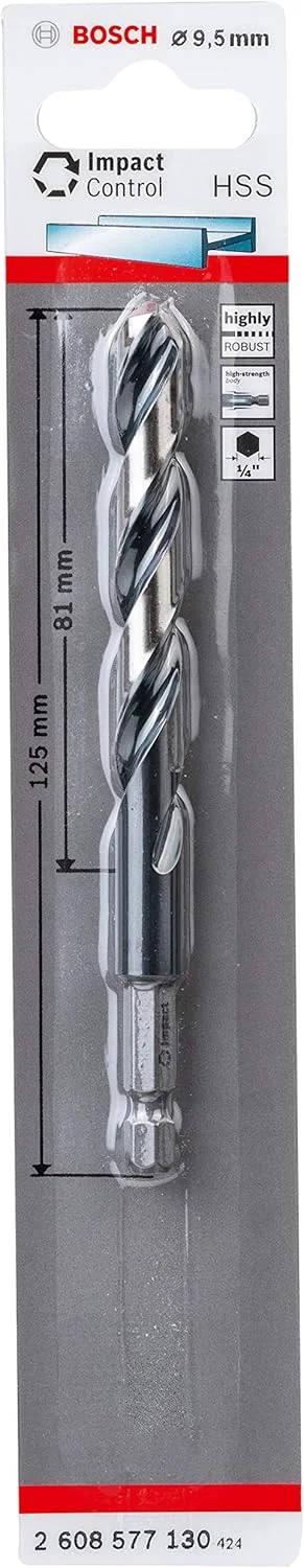 مته پیچشی HSS Impact Control بوش پروفشنال (مناسب فلز، 9.5 x 81 x 125 میلی متر، لوازم جانبی دریل چکشی)