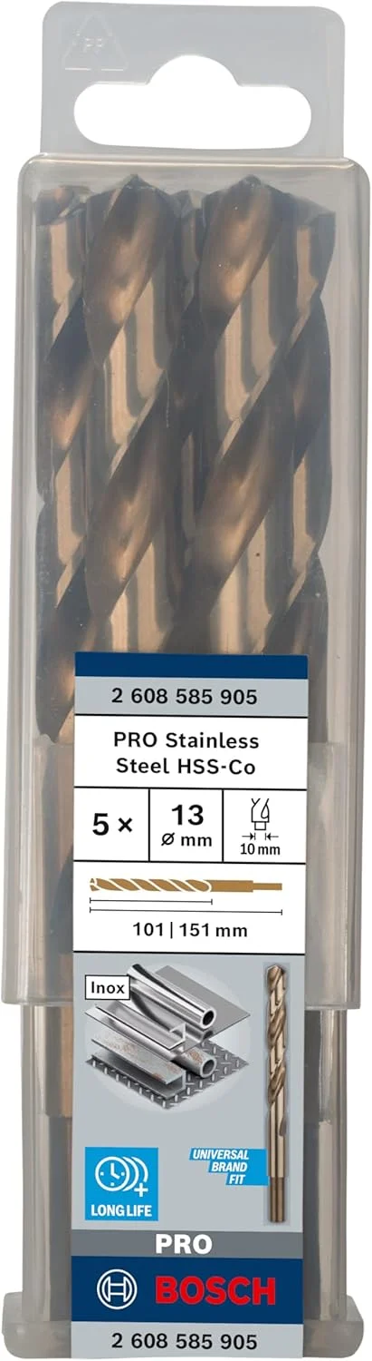 مجموعه ۵ عددی مته فلز HSS-Co بوش پروفشنال (فولاد ضد زنگ، ۱۳ x ۱۰۱ x ۱۵۱ میلی متر، متعلقات دریل)