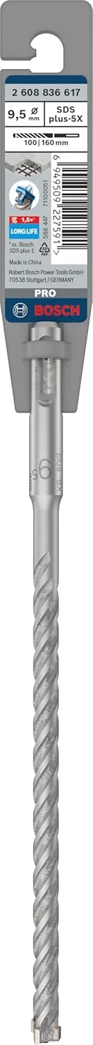 مته چکش SDS plus-5X بوش، مناسب بتن مسلح و بتن، قطر 9.50 میلی متر، لوازم جانبی دریل چکش حرفه ای مته چکش SDS plus-5X بوش، مناسب بتن مسلح و بتن، قطر 9.50 میلی متر، لوازم جانبی دریل چکش حرفه ای