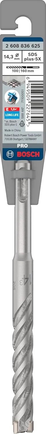 مته چکش SDS plus-5X بوش، مناسب بتن مسلح و بتن، قطر 14.30 میلی متر، لوازم جانبی دریل چکش حرفه ای