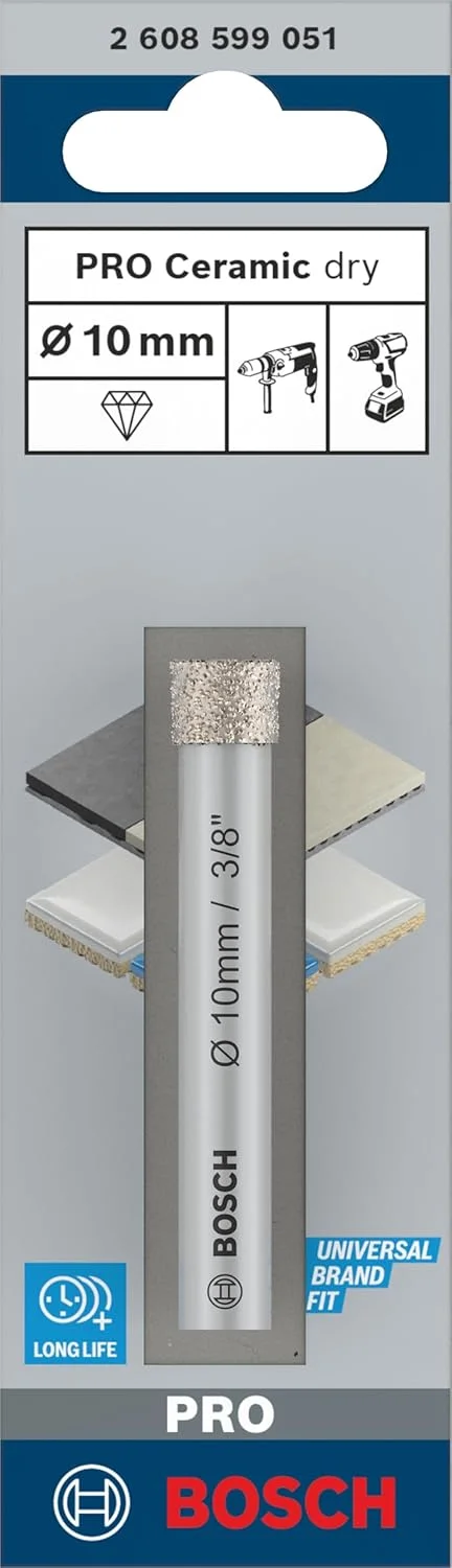 مته الماسه سرامیک بوش پروفشنال مدل Expert، مناسب برای کاشی سخت، سنگ سخت، سنگ نرم، قطر 10 میلی متر، لوازم جانبی دریل