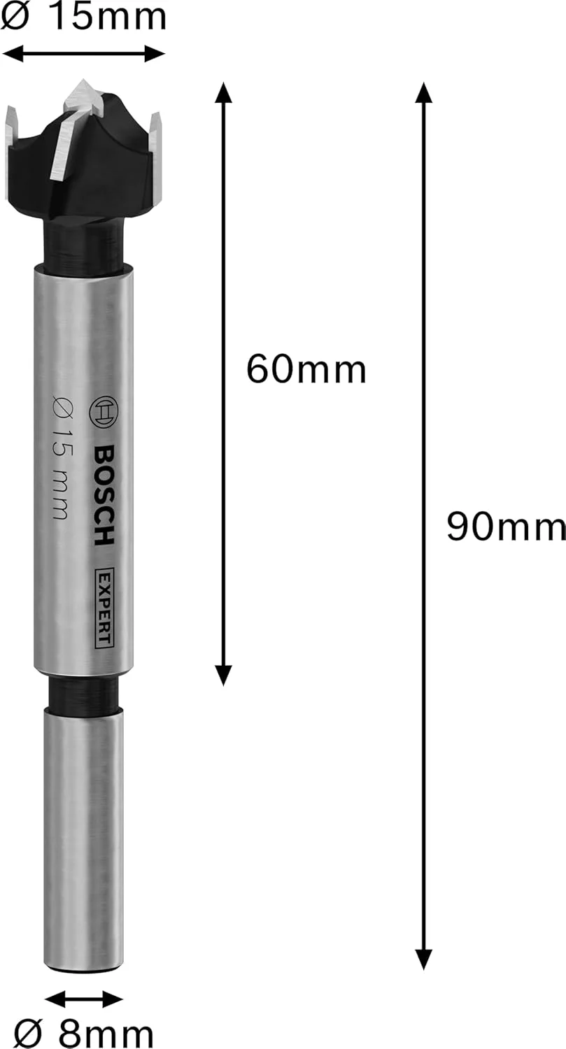 مته برش لولای چوب چندلایه بوش مدل Expert، مناسب برای صفحات روکش پلاستیکی، تخته مبلمان چوبی، قطر 15.00 میلی متر، لوازم جانبی حرفه ای برای دریل ایستاده
