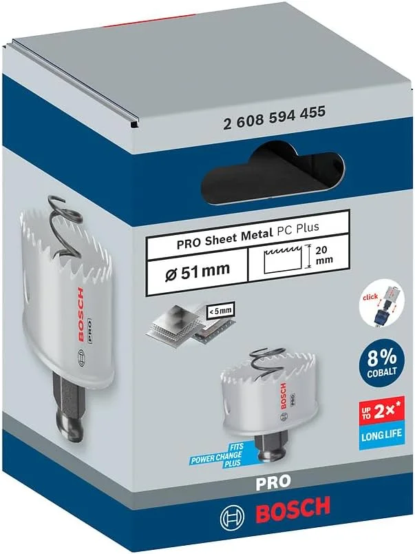 مته گردبر Power Change Plus بوش مخصوص ورق فلزی (برای ورق استیل، ورق فولادی، قطر 51 میلی متر، لوازم جانبی حرفه ای دریل/پیچ گوشتی)