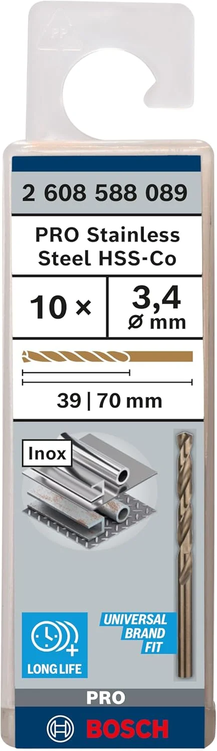 مجموعه ۱۰ عددی مته استیل HSS-Co بوش (مناسب برای فولاد و استیل، قطر ۳.۴۰ میلی‌متر، لوازم جانبی دریل/پیچ‌گوشتی حرفه‌ای)