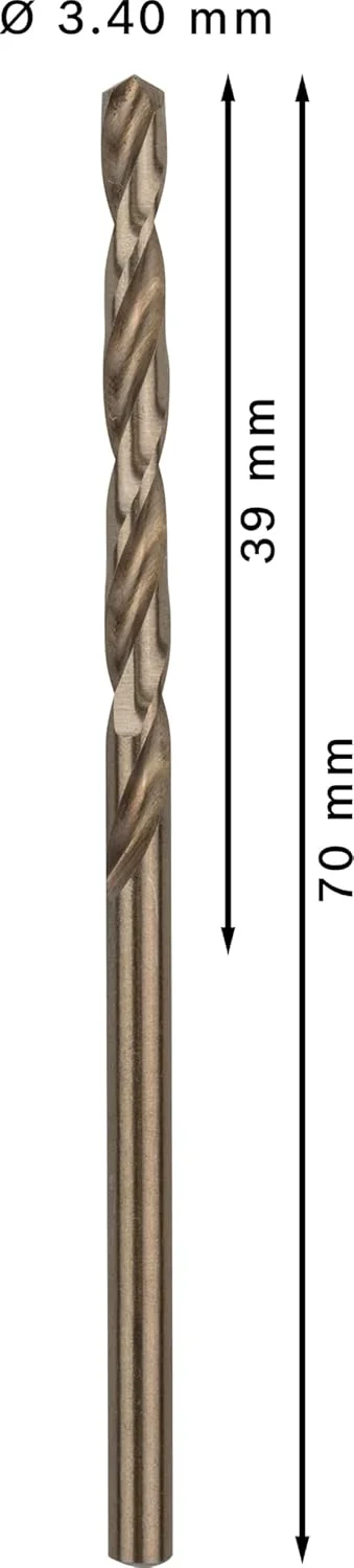 مجموعه ۱۰ عددی مته استیل HSS-Co بوش (مناسب برای فولاد و استیل، قطر ۳.۴۰ میلی‌متر، لوازم جانبی دریل/پیچ‌گوشتی حرفه‌ای)