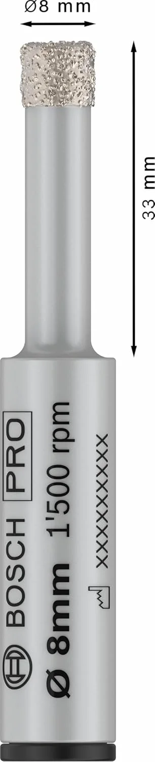 مته سرامیک خشک بوش مدل PRO Ceramic، ساق استوانه ای (مناسب برای کاشی و سرامیک سخت، قطر 8 میلی متر، ابزار حرفه ای برای دریل های چرخشی)