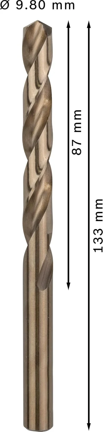 مته مارپیچ HSS-Co فولاد ضد زنگ بوش PRO، سایز 9.80 میلی متر (مناسب برای فولاد و استیل، لوازم جانبی دریل/پیچ گوشتی حرفه ای)