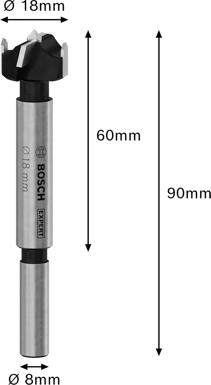مته سوراخ لولای چوب روکش دار بوش مدل Expert، مناسب برای پنل های روکش پلاستیکی، صفحات مبلمان چوبی، قطر 18.00 میلی متر، لوازم جانبی حرفه ای برای دریل ایستاده