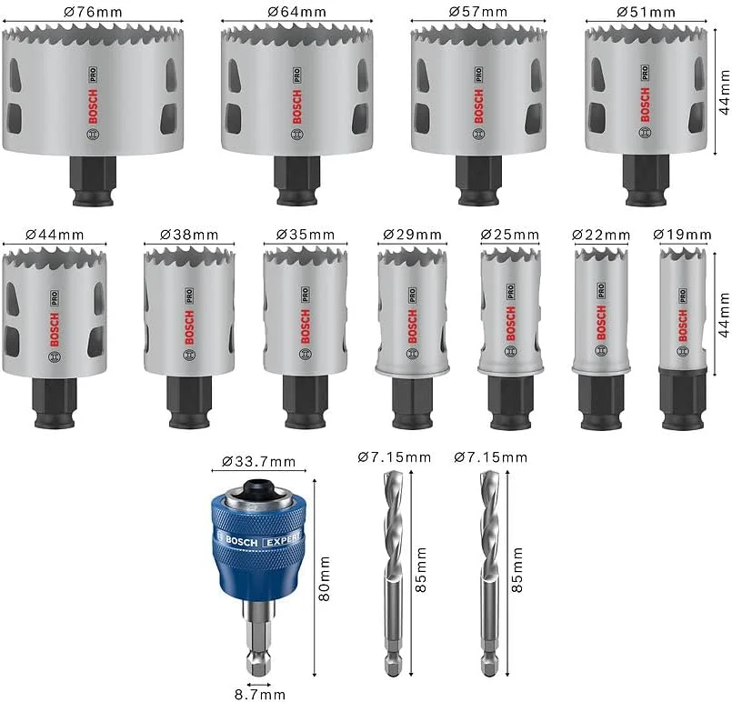 مجموعه اره گردبر چند منظوره بوش 14 عددی سری PRO Multi Material Power Change Plus - جعبه قالب گیری شده (برای چوب نرم، دیوار خشک، قطر 19-76 میلی متر، لوازم جانبی حرفه ای دریل/پیچ گوشتی، دریل چکشی/پیچ گوشتی)