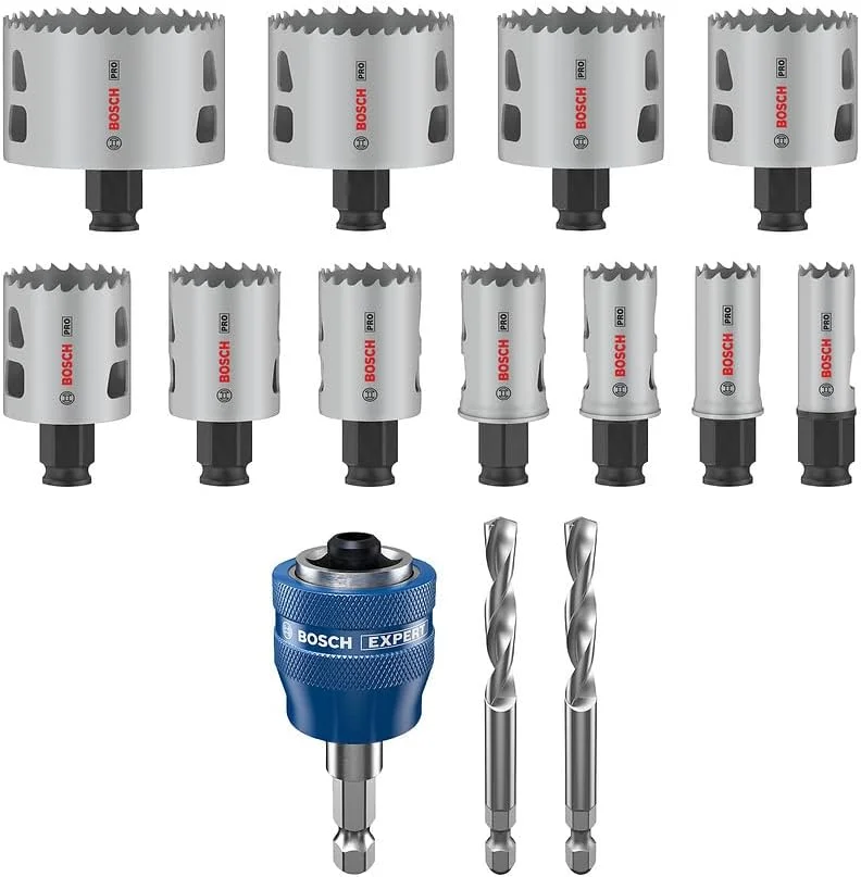 مجموعه اره گردبر چند منظوره بوش 14 عددی سری PRO Multi Material Power Change Plus - جعبه قالب گیری شده (برای چوب نرم، دیوار خشک، قطر 19-76 میلی متر، لوازم جانبی حرفه ای دریل/پیچ گوشتی، دریل چکشی/پیچ گوشتی)