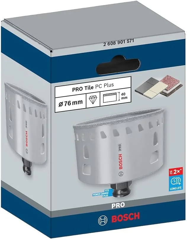 مته گردبر الماسه Bosch سری PRO Tile Power Change Plus (مناسب برای کاشی سخت و نرم، قطر 76 میلی متر، لوازم جانبی حرفه ای دریل/پیچ گوشتی) مته گردبر الماسه Bosch سری PRO Tile Power Change Plus (مناسب برای کاشی سخت و نرم، قطر 76 میلی متر، لوازم جانبی حرفه ای دریل/پیچ گوشتی)