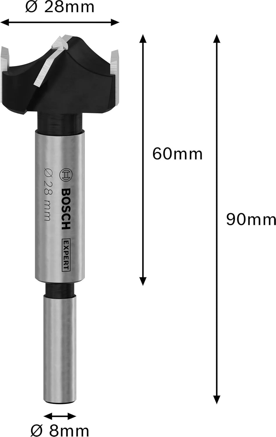 مته برش لولای چوب چندلایه بوش مدل Expert، مناسب برای بردهای روکش پلاستیکی و تخته مبلمان چوبی، قطر 28 میلی متر، لوازم جانبی حرفه ای برای دریل ایستاده