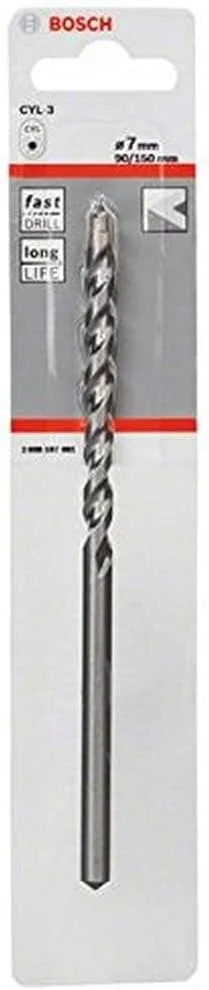 مته بتن CYL-3 بوش 2608597681، 7 میلیمتر × 90 میلیمتر × 150 میلیمتر، نقرهای مته بتن CYL-3 بوش 2608597681، 7 میلیمتر × 90 میلیمتر × 150 میلیمتر، نقرهای