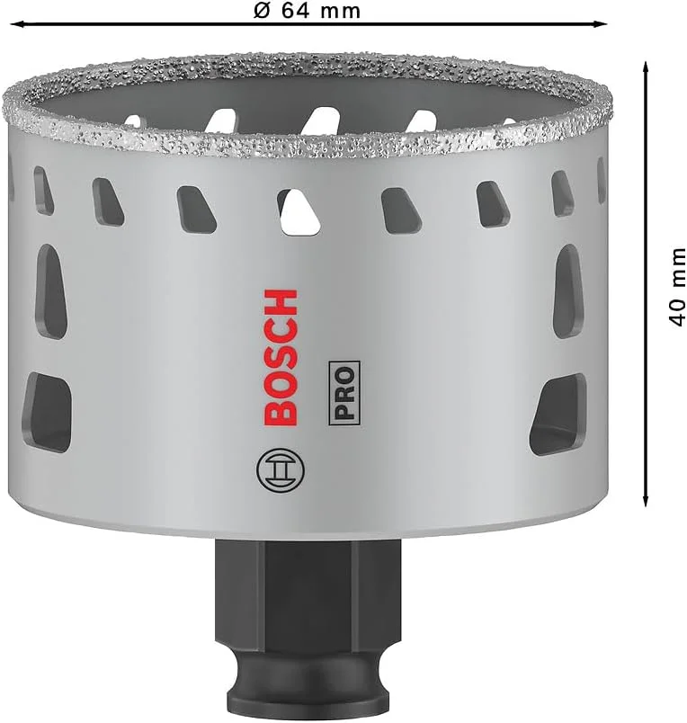 مته گردبر الماسه سرامیک بُش مدل Power Change Plus، مناسب برای سرامیک سخت و نرم، قطر 64 میلی‌متر، لوازم جانبی حرفه‌ای دریل/پیچ گوشتی