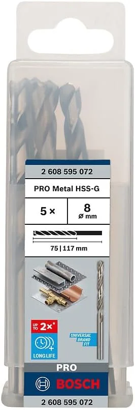 مته فلز HSS-G بوش مدل 2608595072، سایز 8.0 میلی متر X 75 میلی متر X 117 میلی متر، نقره ای