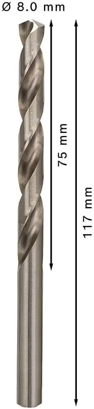 مته فلز HSS-G بوش مدل 2608595072، سایز 8.0 میلی متر X 75 میلی متر X 117 میلی متر، نقره ای