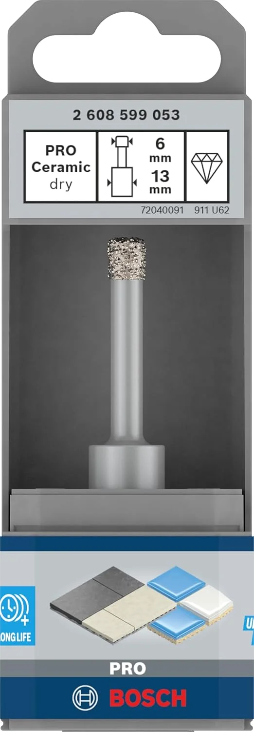 مته سرامیک خشک بوش مدل PRO Ceramic، ساق استوانه ای (مناسب برای کاشی و سرامیک سخت، قطر 6 میلی متر، لوازم جانبی حرفه ای)