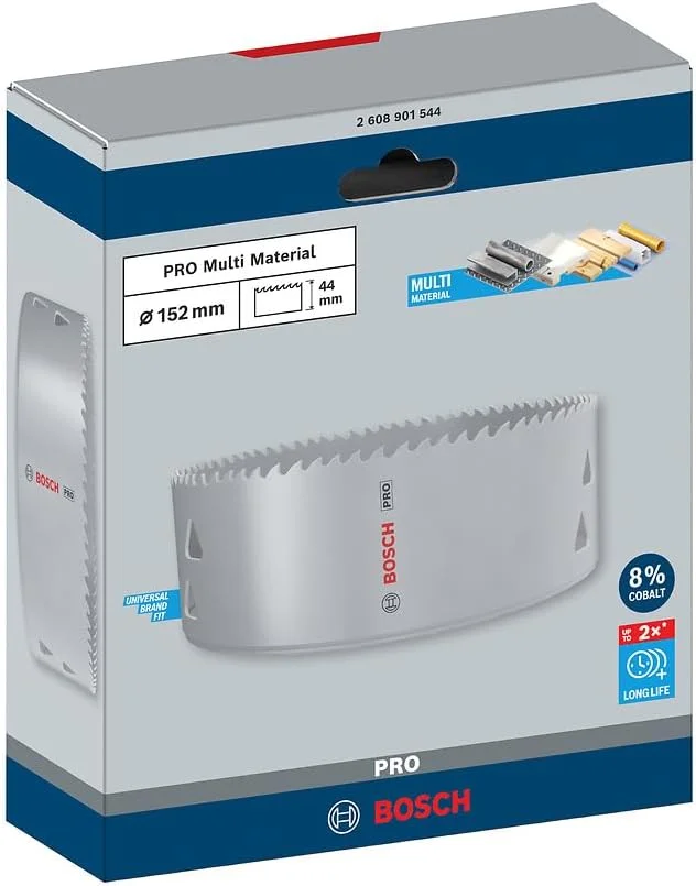 اره گردبر چند منظوره بوش سری PRO (مناسب چوب نرم، دیوار خشک، قطر 152 میلی متر، لوازم جانبی حرفه ای دریل/پیچ گوشتی)