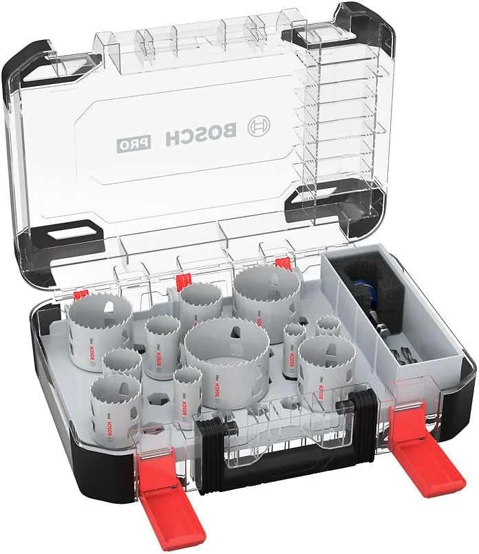 مجموعه اره گردبر چند منظوره بوش مدل PRO با سیستم Power Change Plus - جعبه شفاف (مناسب چوب نرم، دیوار خشک، قطر 20-76 میلی متر، لوازم جانبی حرفه ای دریل/پیچ گوشتی)