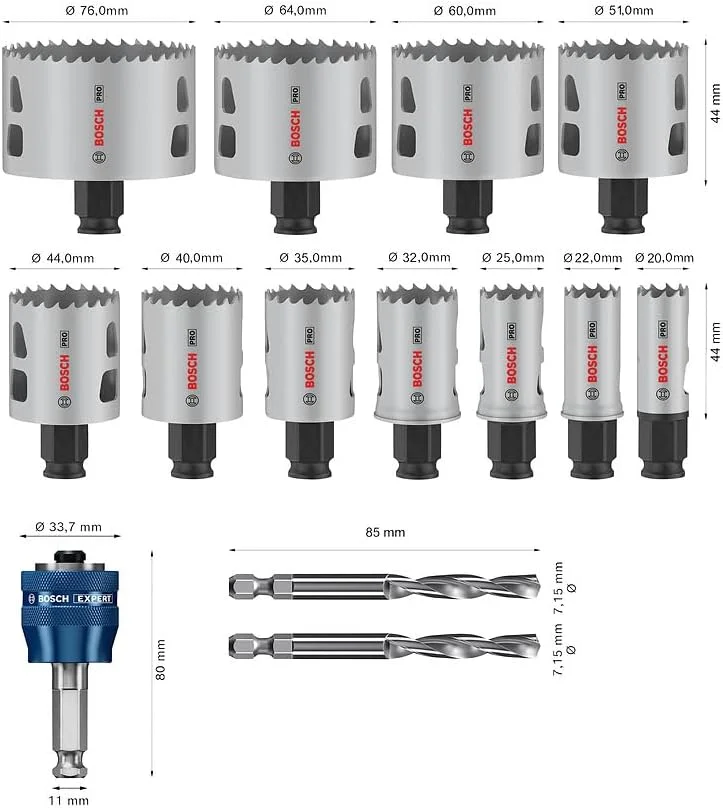 مجموعه اره گردبر چند منظوره بوش مدل PRO با سیستم Power Change Plus - جعبه شفاف (مناسب چوب نرم، دیوار خشک، قطر 20-76 میلی متر، لوازم جانبی حرفه ای دریل/پیچ گوشتی)