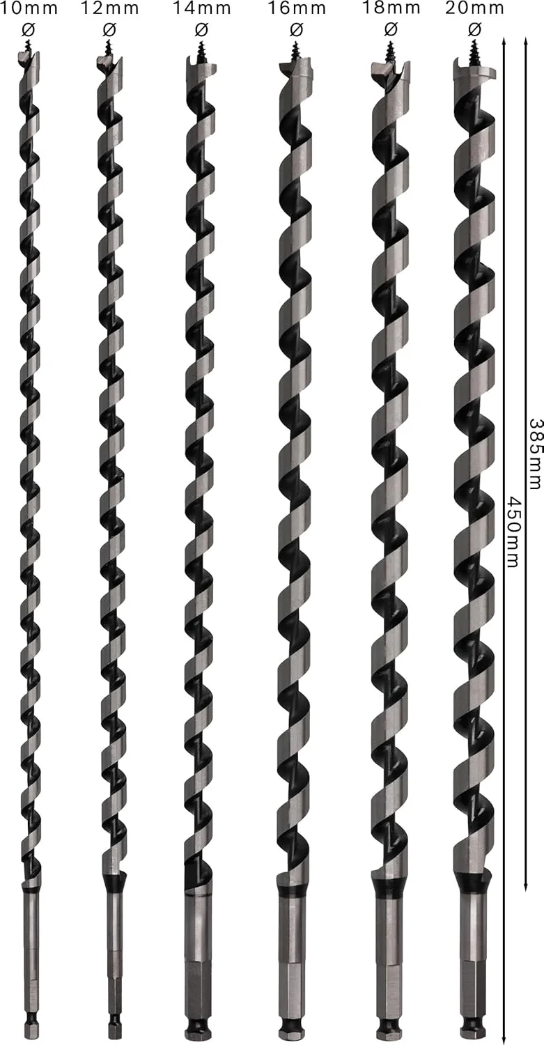 مته مارپیچ بوش 2607019323 - دنباله شش گوش، 450 میلی متر، مشکی/نقره ای، بسته 6 عددی