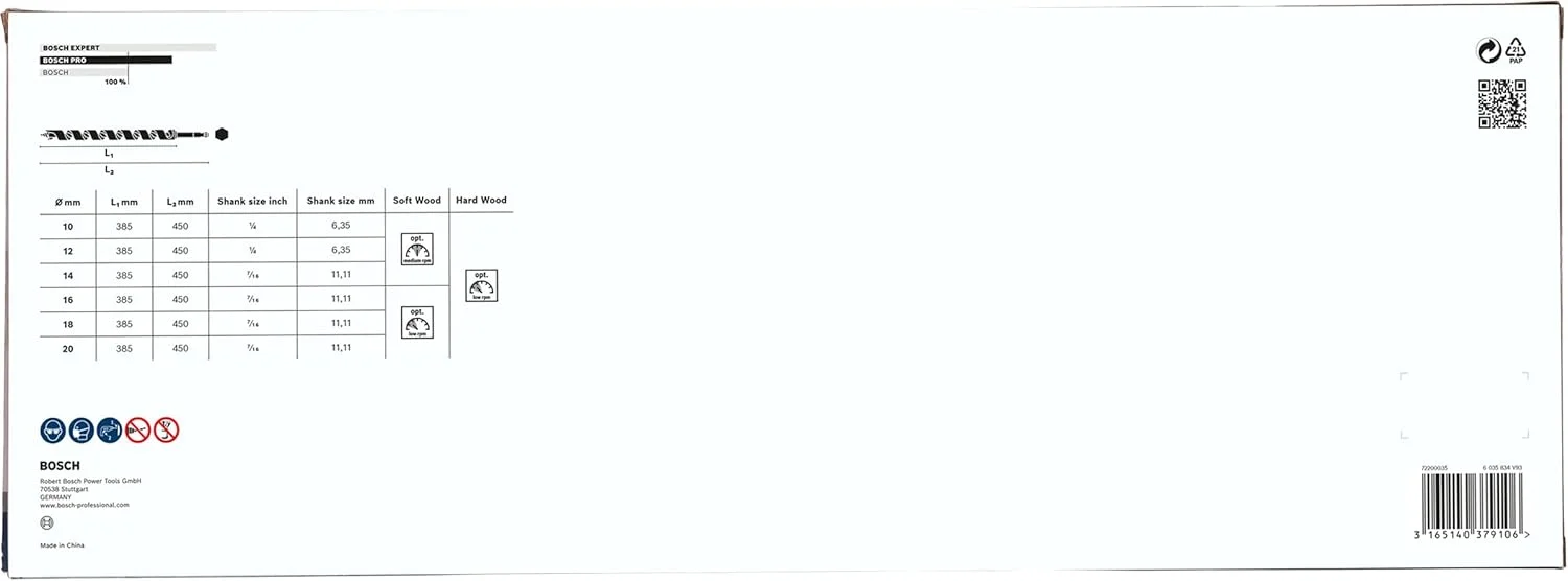 مته مارپیچ بوش 2607019323 - دنباله شش گوش، 450 میلی متر، مشکی/نقره ای، بسته 6 عددی